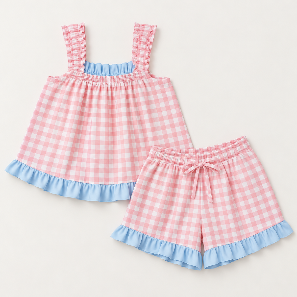 Carmen Mini Gingham Frill Short Set - Pink