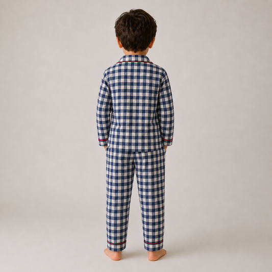 Sailor Flannel Navy Gingham Set