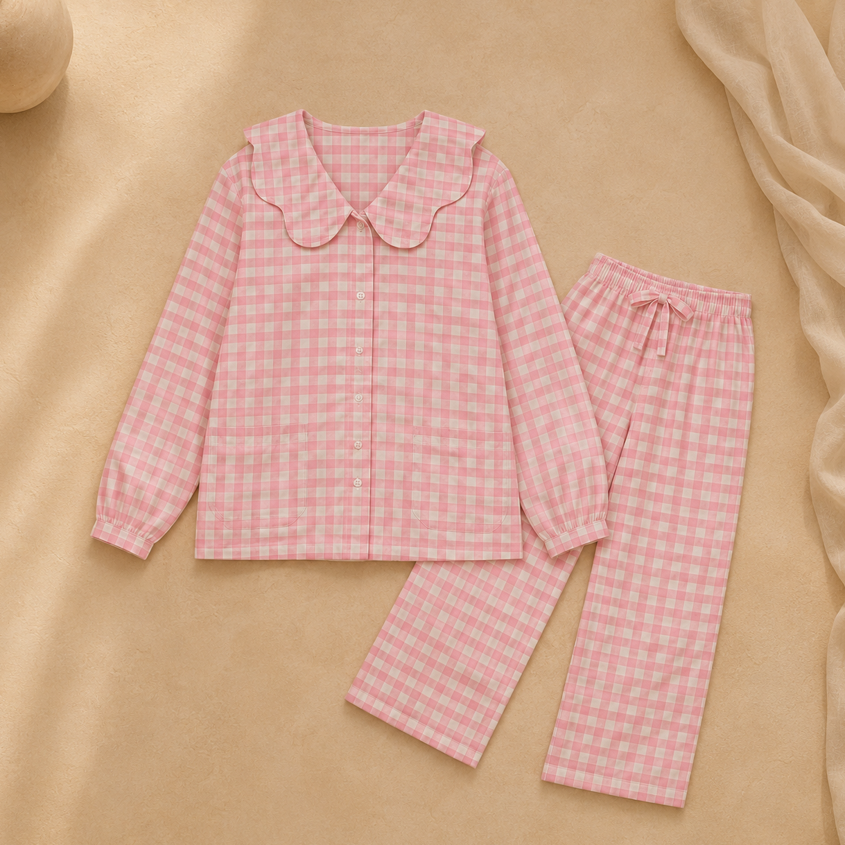 Emelie Pink Scallop Collar Long Set