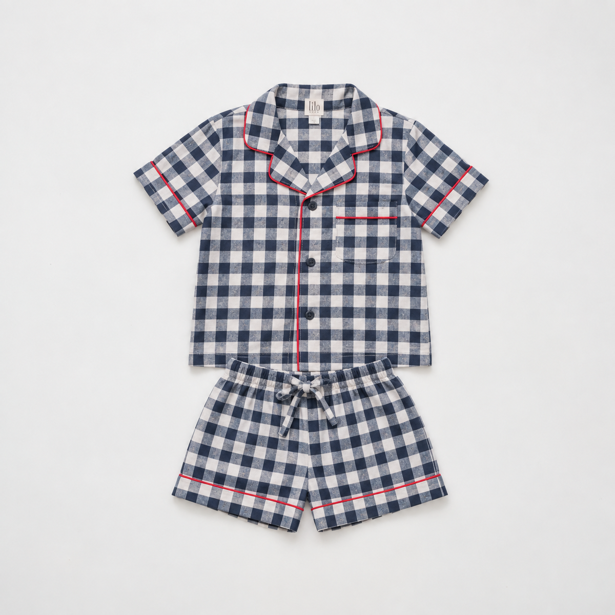 Sailor Flannel Navy Gingham Short Set