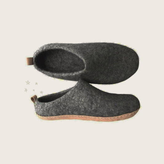 Wool slips on felt slippers - Charcoal
