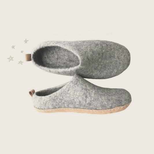 Wool slip on felt slippers - Ash Grey
