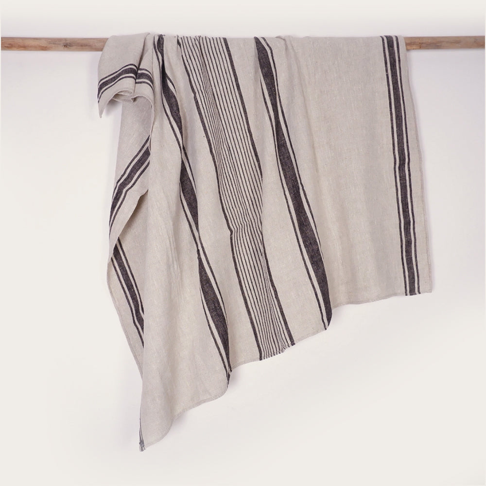 Village Black Linen Blanket - Black