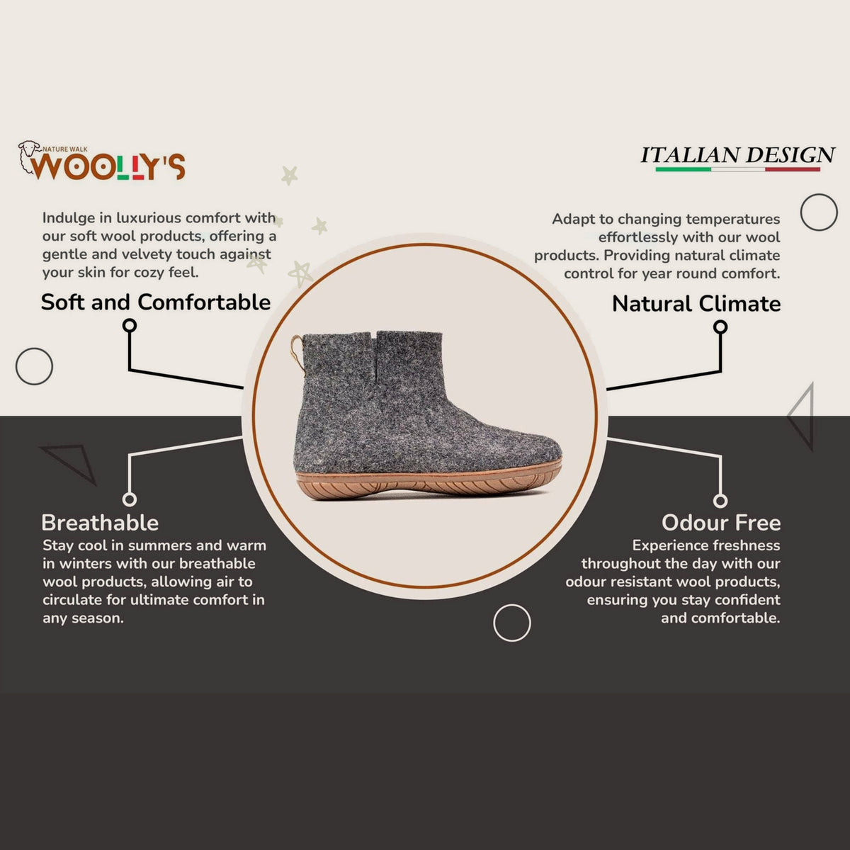 Wool Outdoor low boots with rubber sole