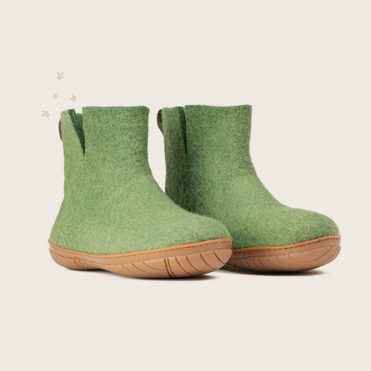 Wool Outdoor Low Boots with Rubber Sole - Pistachio Green