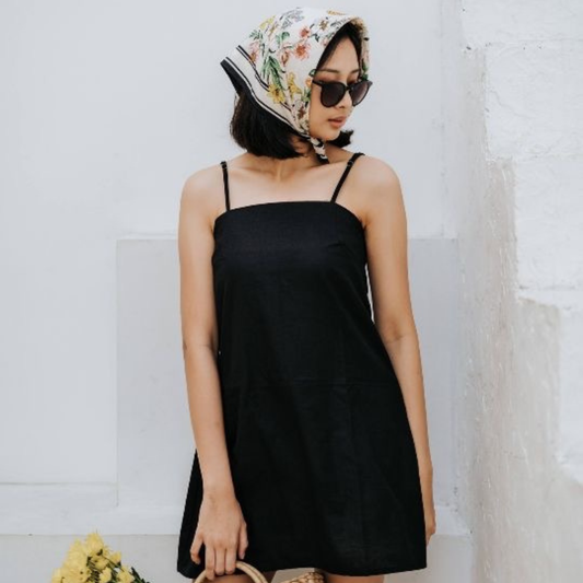 Aurelie Linen Black Slipdress