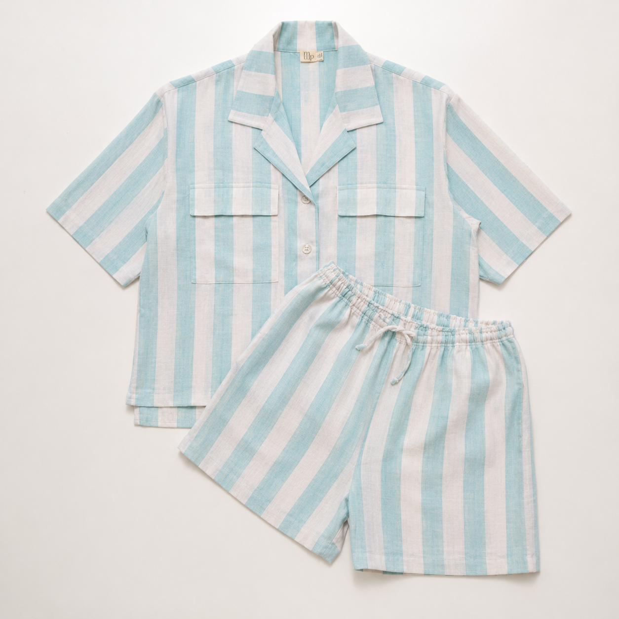 Belle Linen Aqua Stripes Short Set