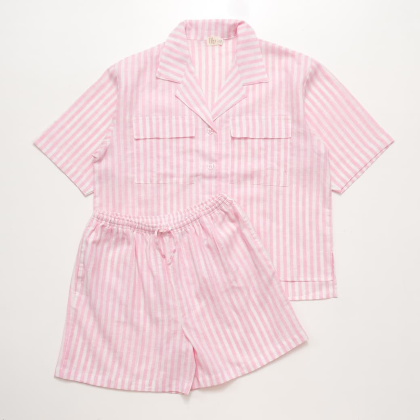 Roseate Linen Pink Stripes Short Set