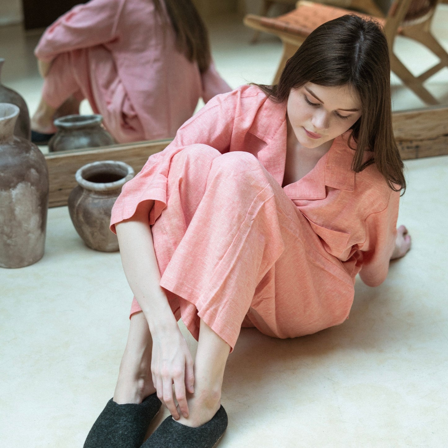 Lucie Watermelon Linen Long Sleeves Set