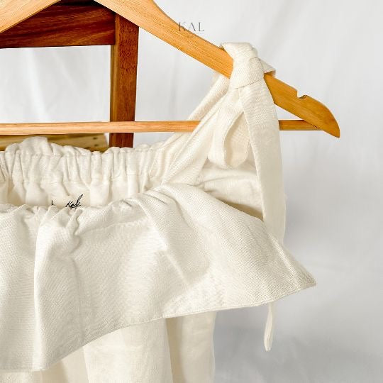 Peony Linen Cream Ruffle Tanktop