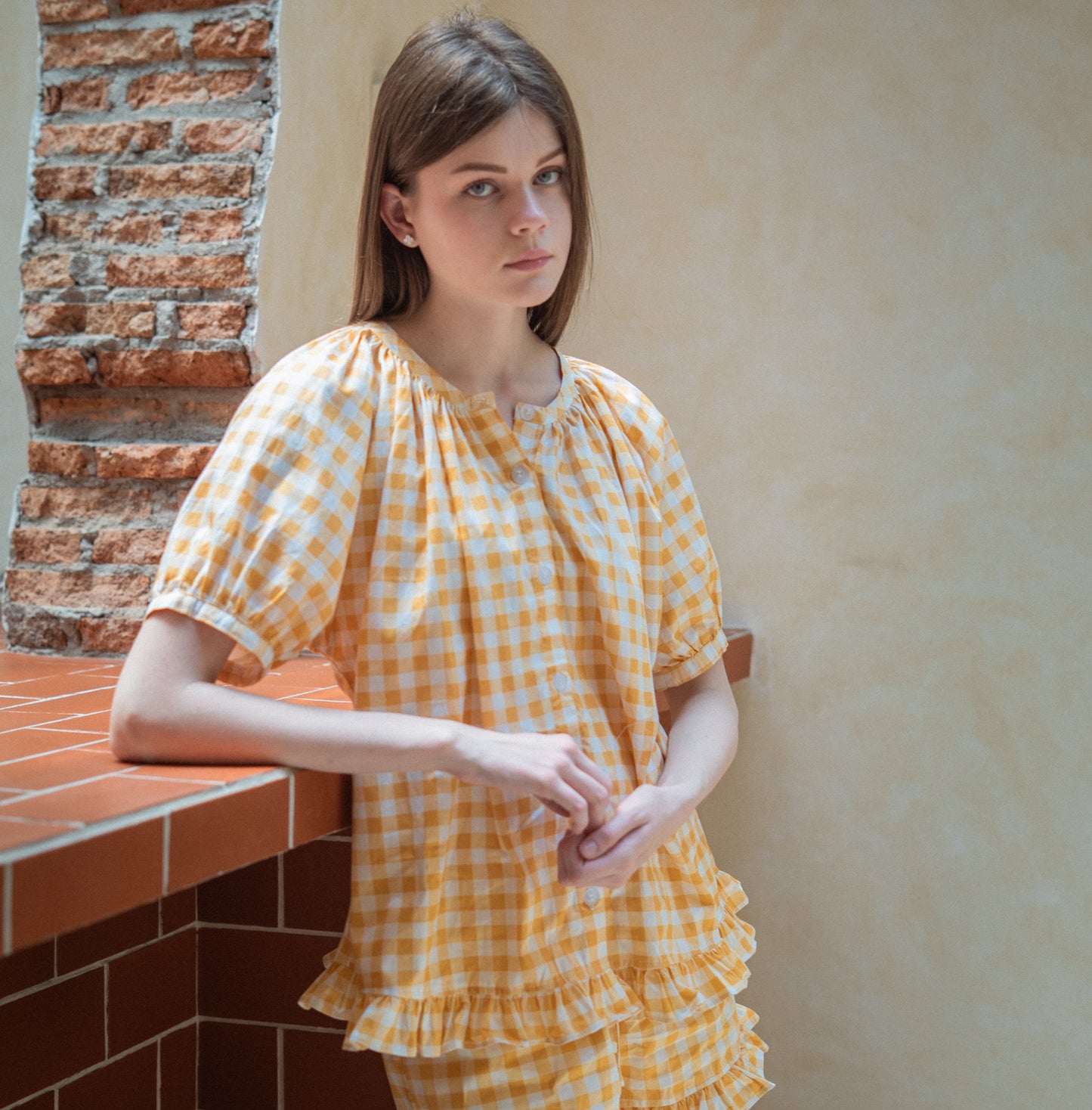 Emma Gingham Yellow Short Set