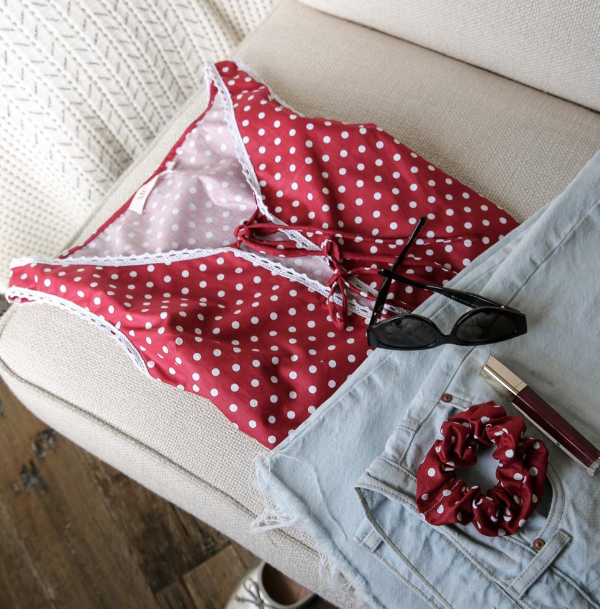 Celeste Polka Dot Lounge Set – Red