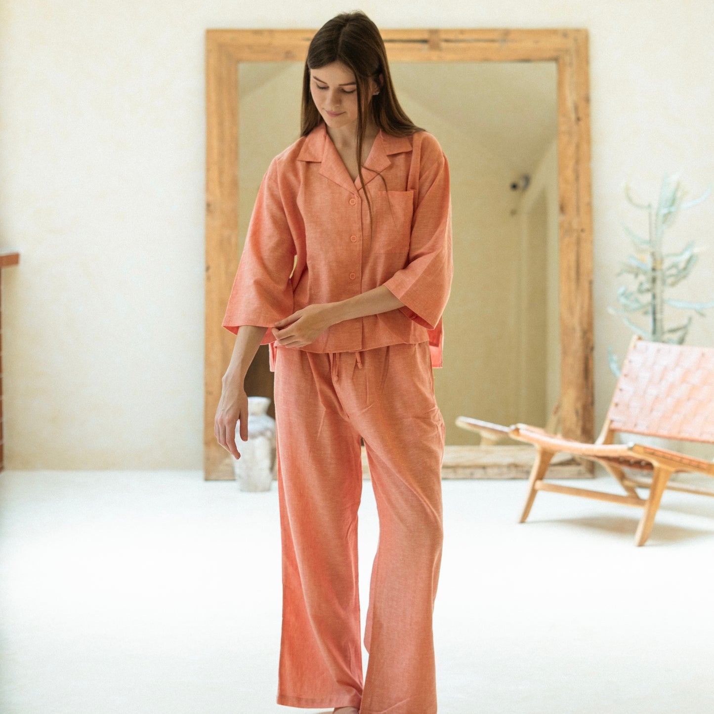 Lucie Watermelon Linen Long Sleeves Set