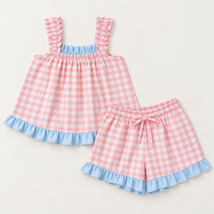 Carmen Mini Gingham Frill Short Set - Pink
