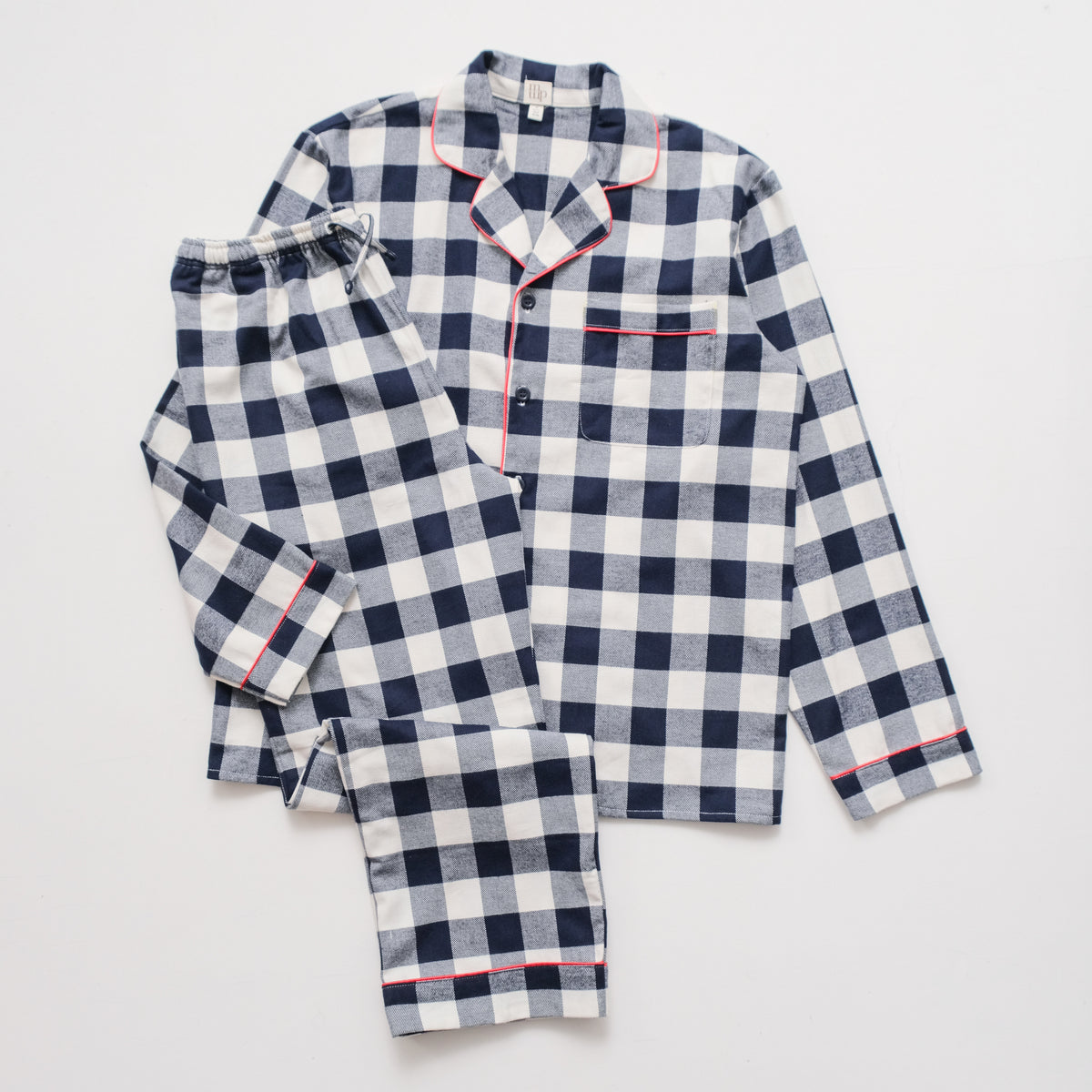 Bleue Navy Gingham Flannelette Longset