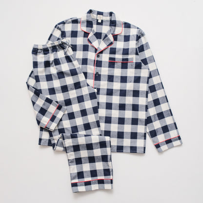 Bleue Navy Gingham Flannelette Longset