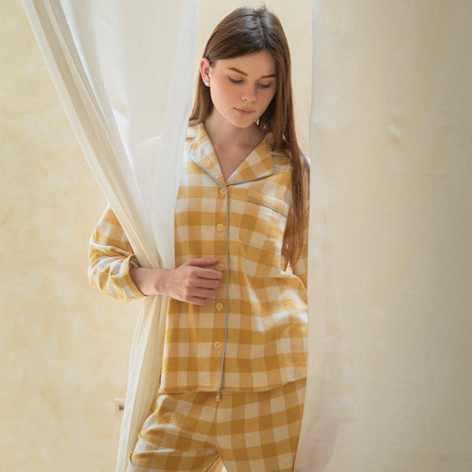 Daisy Gingham Yellow Flannelette Set