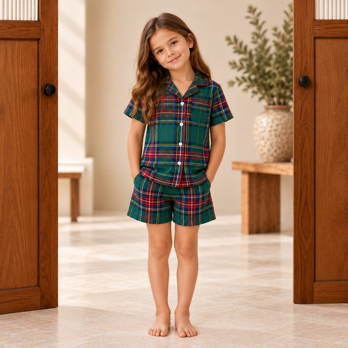 Girl Tartan Green Short Set