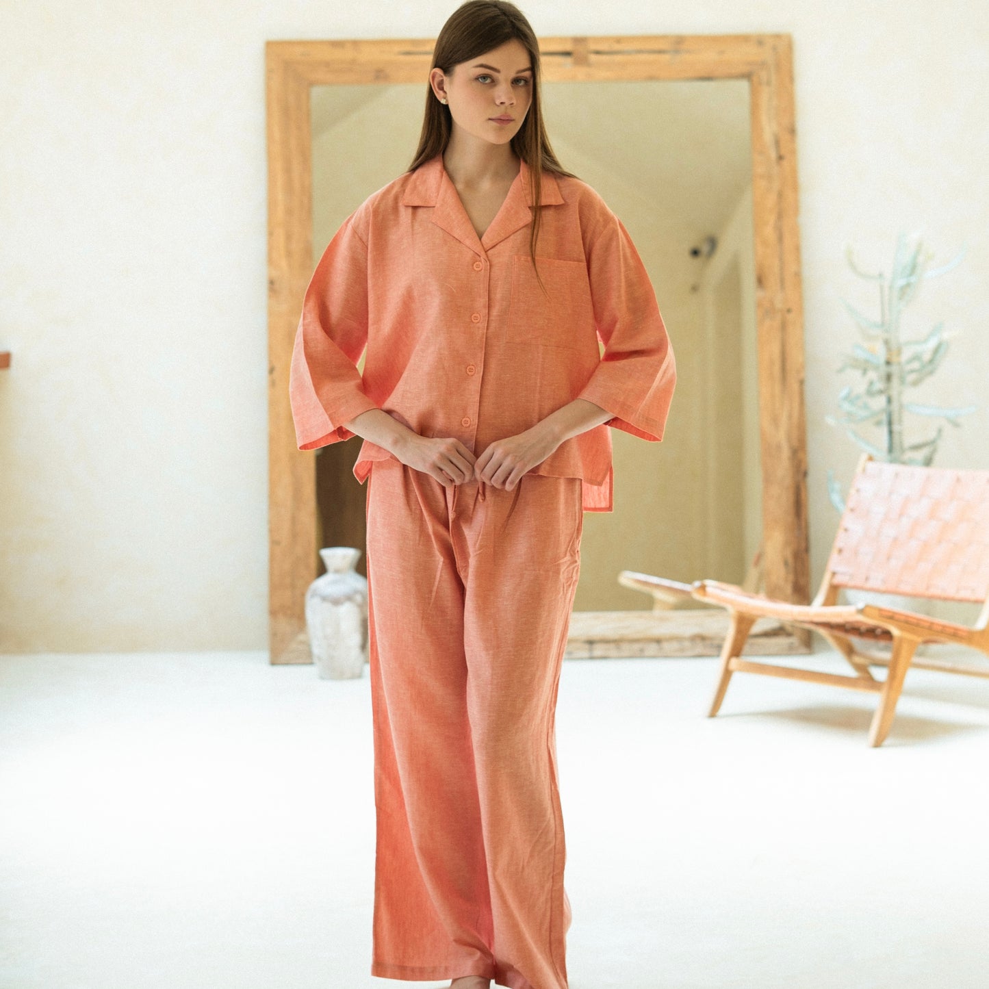 Lucie Watermelon Linen Long Sleeves Set