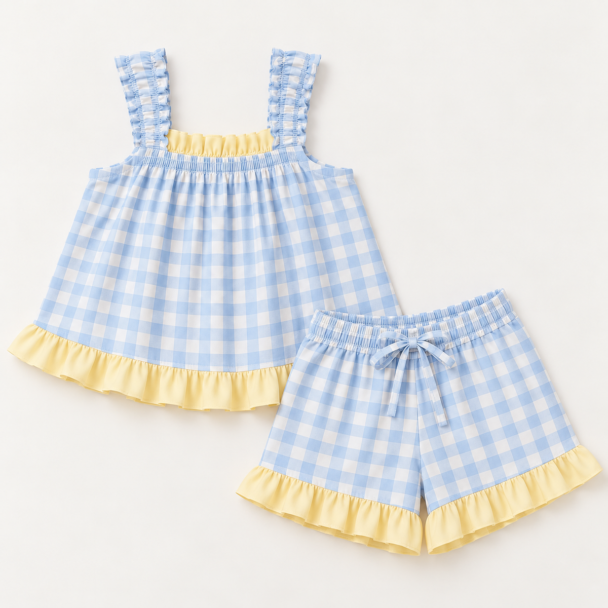 Carmen Mini Gingham Frill Short Set - Aqua