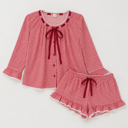 Katherine Gingham Cotton Short Set - Red
