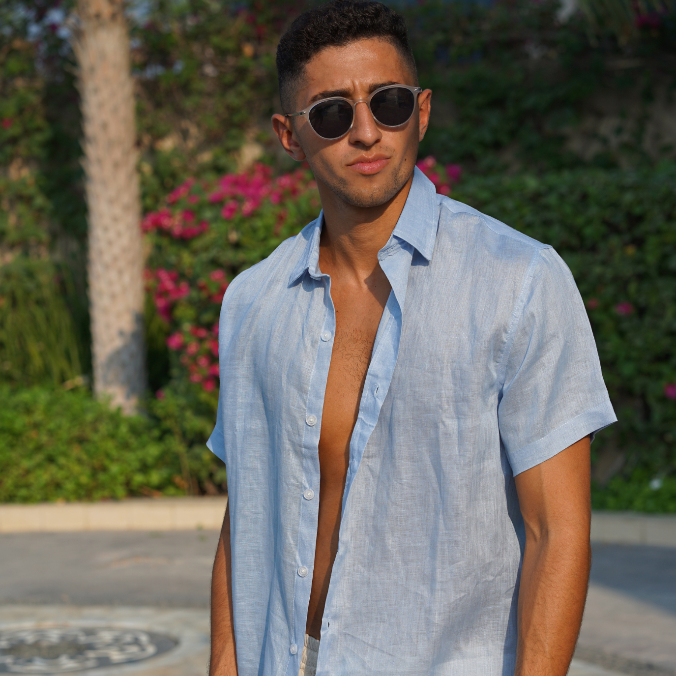 Mist Blue Men Linen Shirt