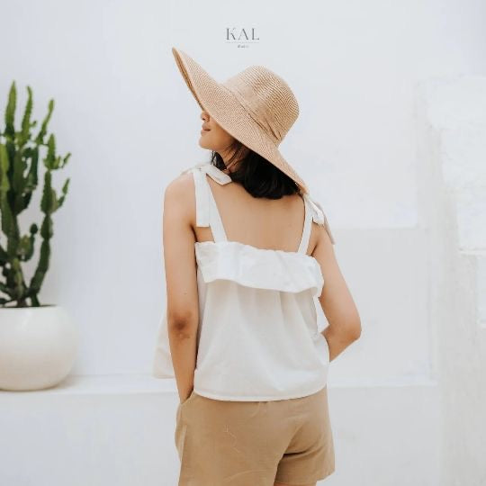 Peony Linen Cream Ruffle Tanktop