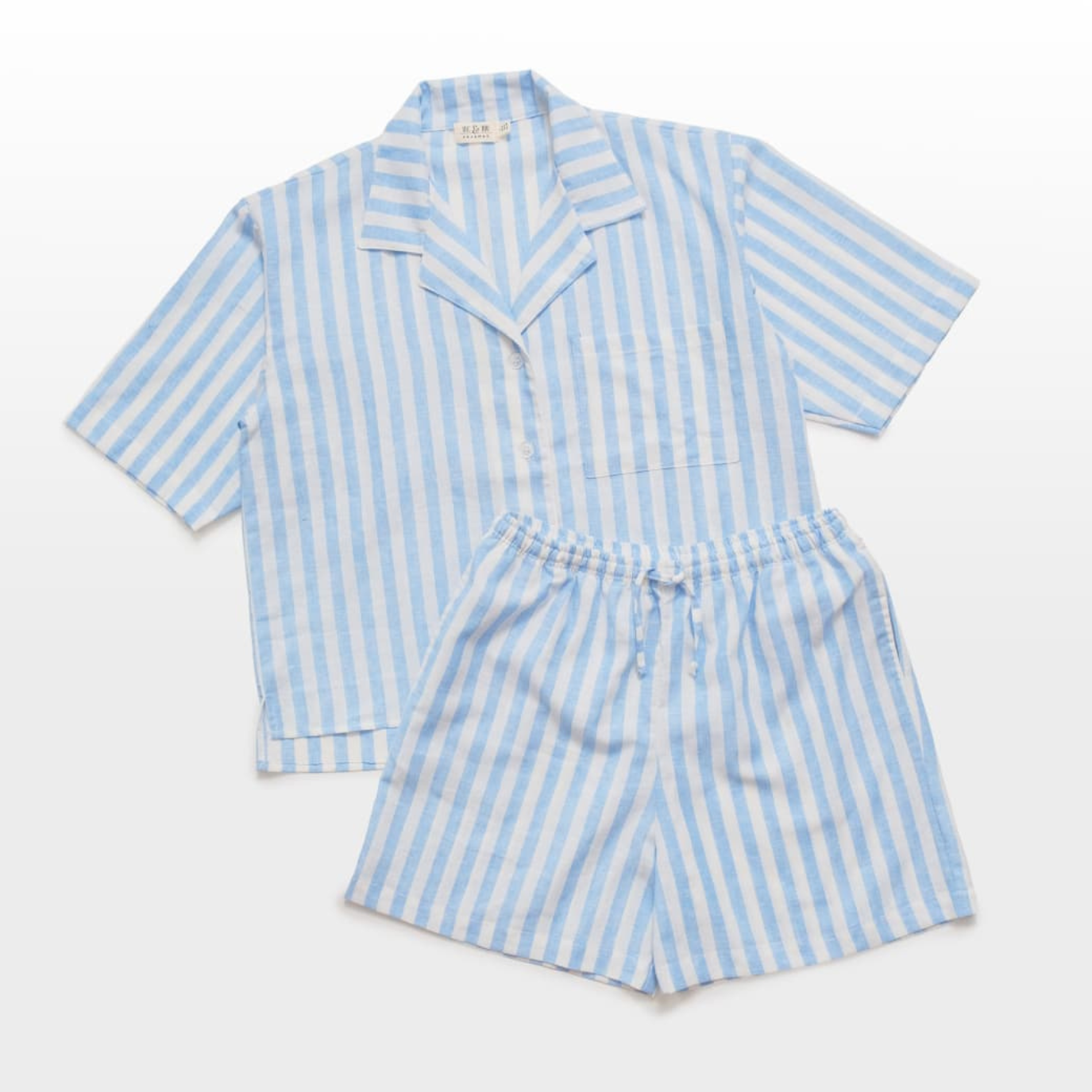 Belle Linen Blue Stripes Short Set