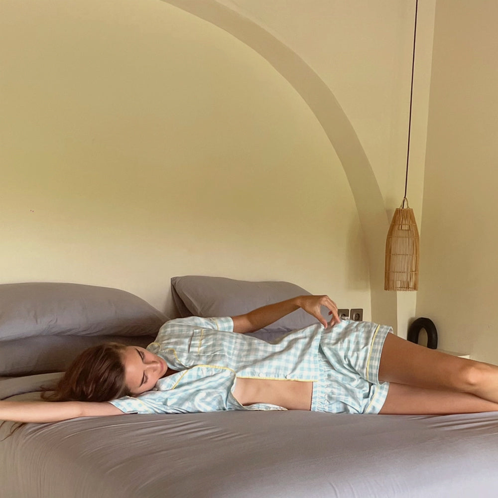 Celeste Gingham Cotton Pyjama Pajama PJ Short Set - Aqua