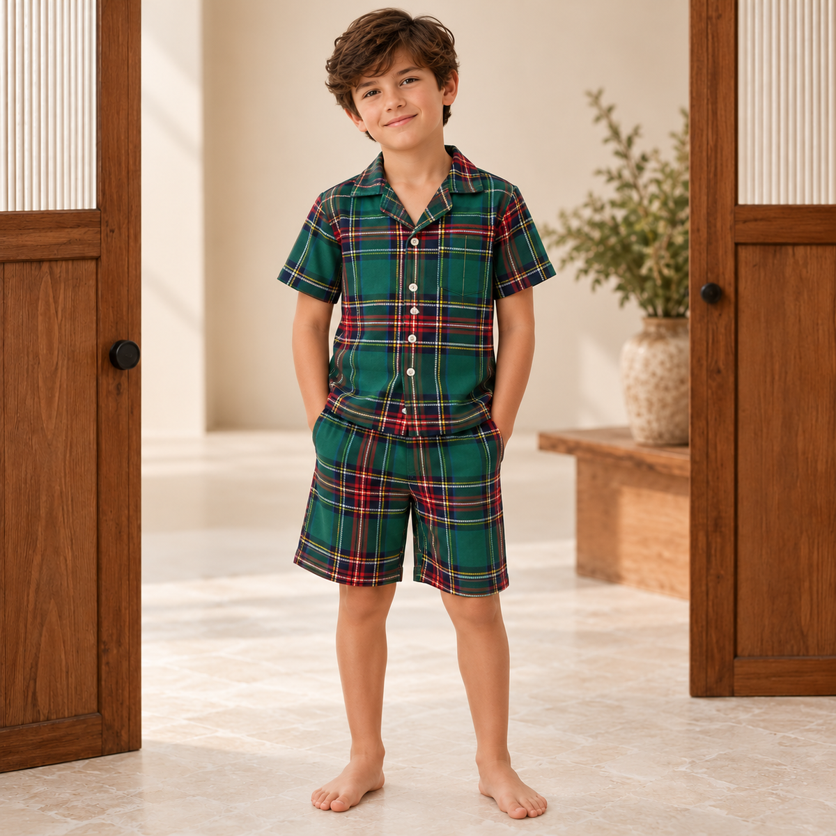 Boy Tartan Green Short Set