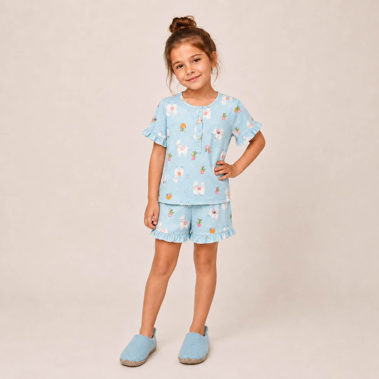 Girls Camel Blue Short Set