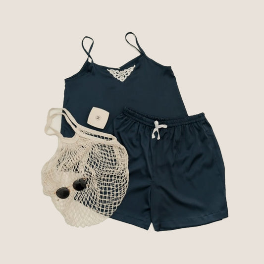 Daisy Camisole Satin Navy Set