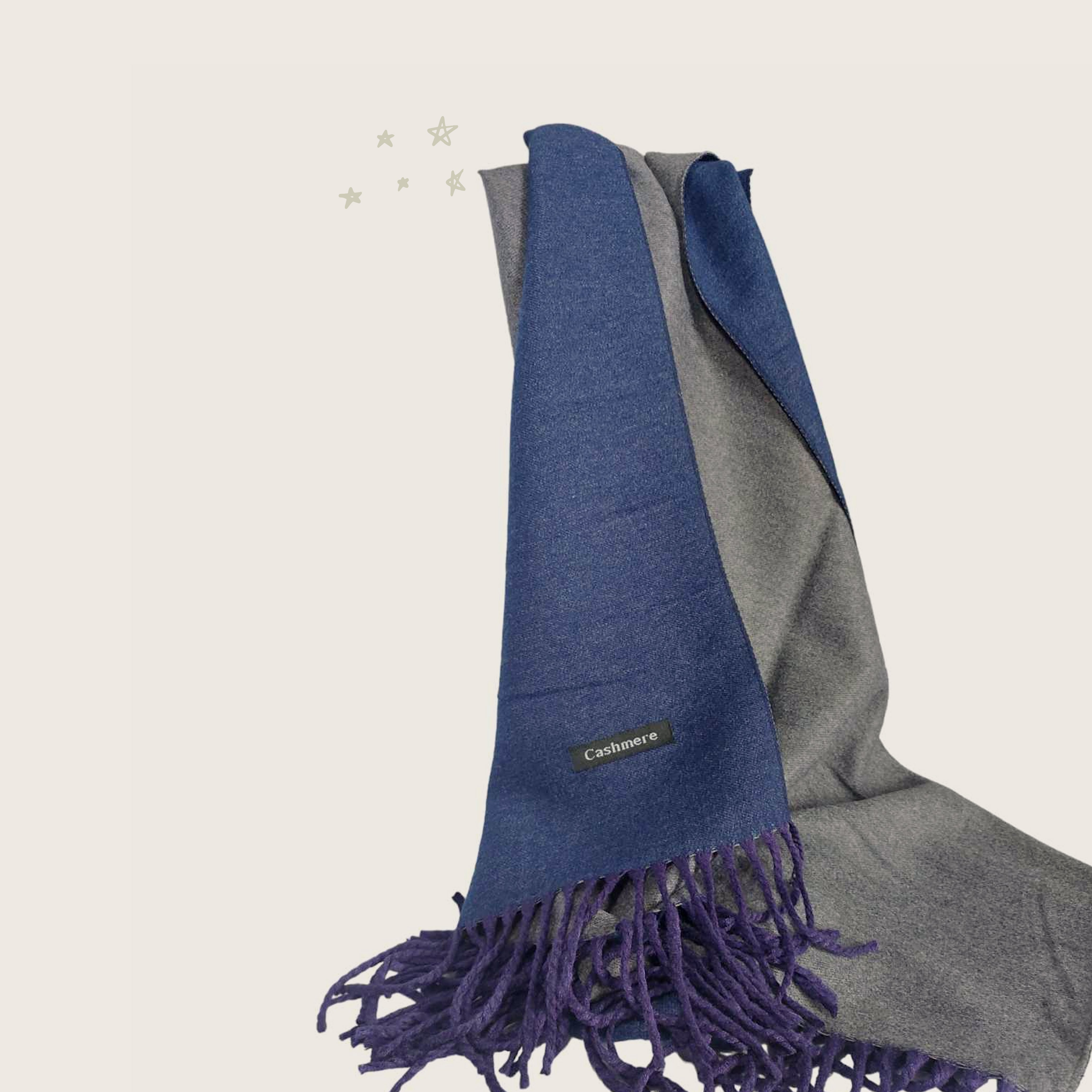 Blue Cashmere Reversible/Double Sided Scarf | Shawl | Wrap | Muffler