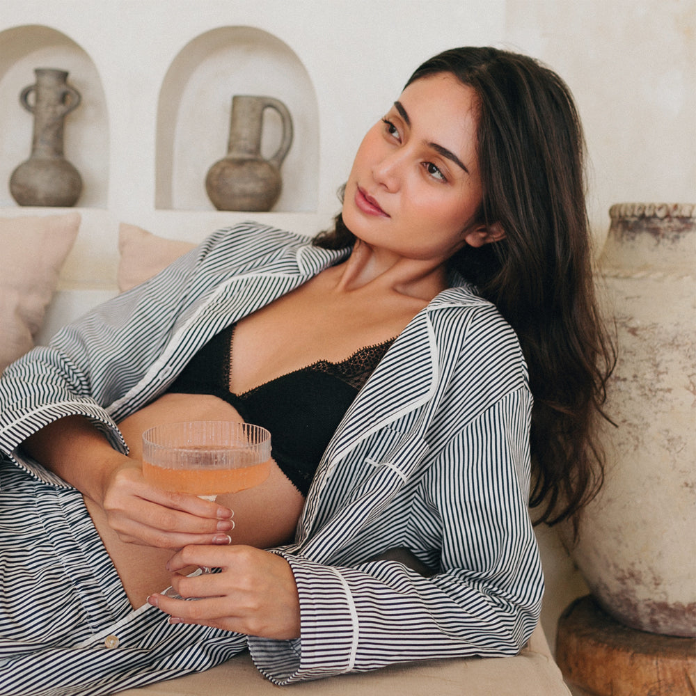 Cecile Pinstripe Pyjama Long Set – Navy