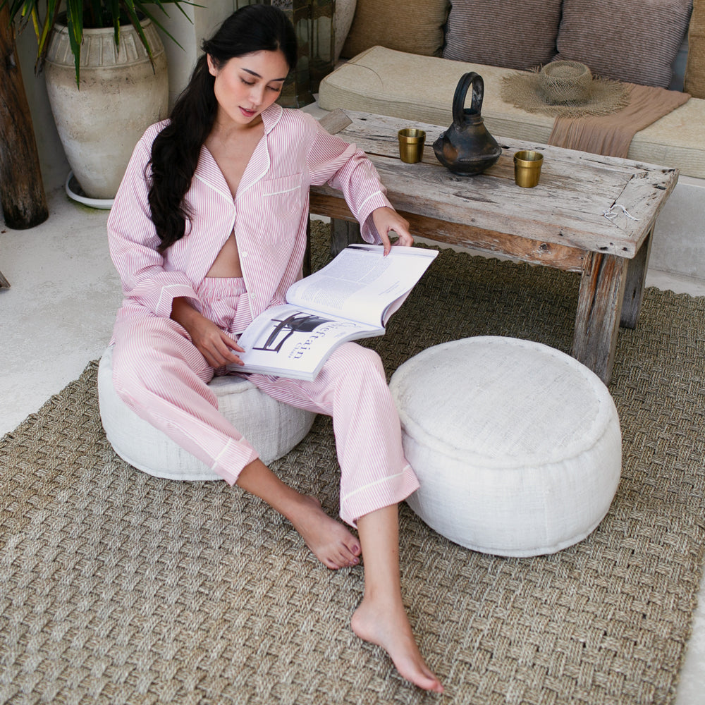 Cecile Pinstripe Pyjama Long Set – Pink