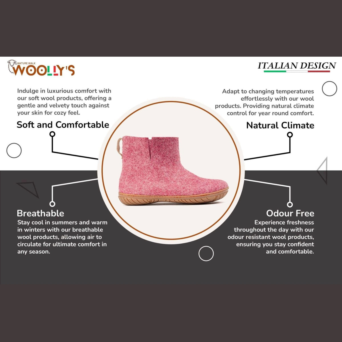 Wool Outdoor low boots with rubber sole