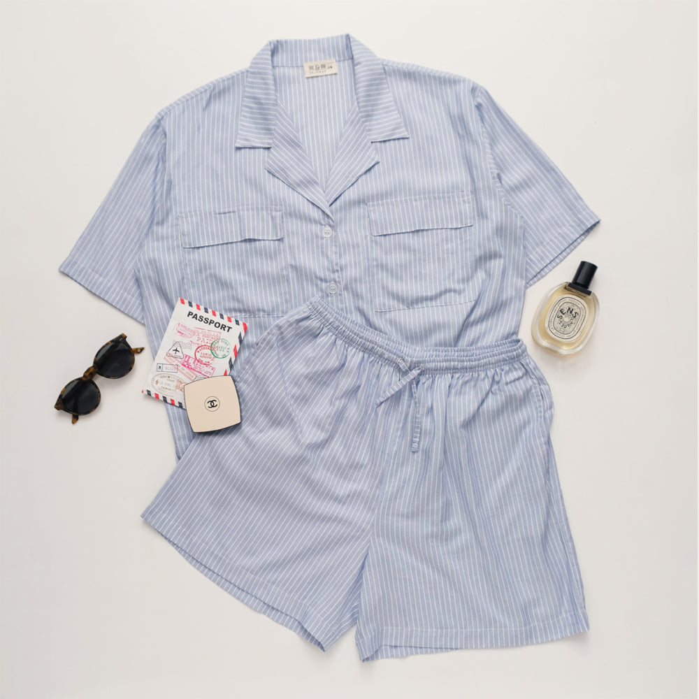 Cotton Stripes Blue Short Set (fits XS to M)