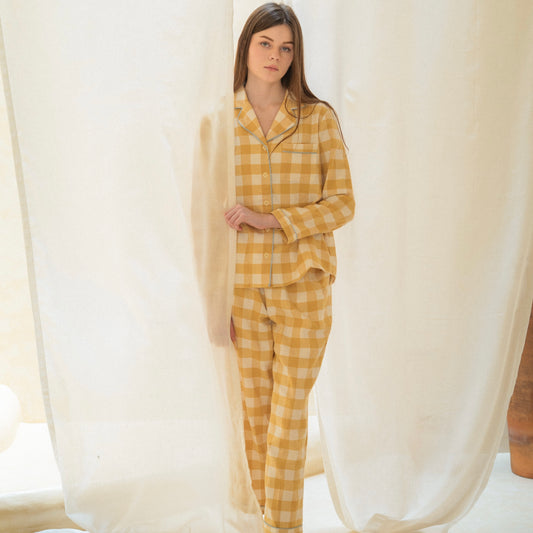 Daisy Gingham Yellow Flannelette Set