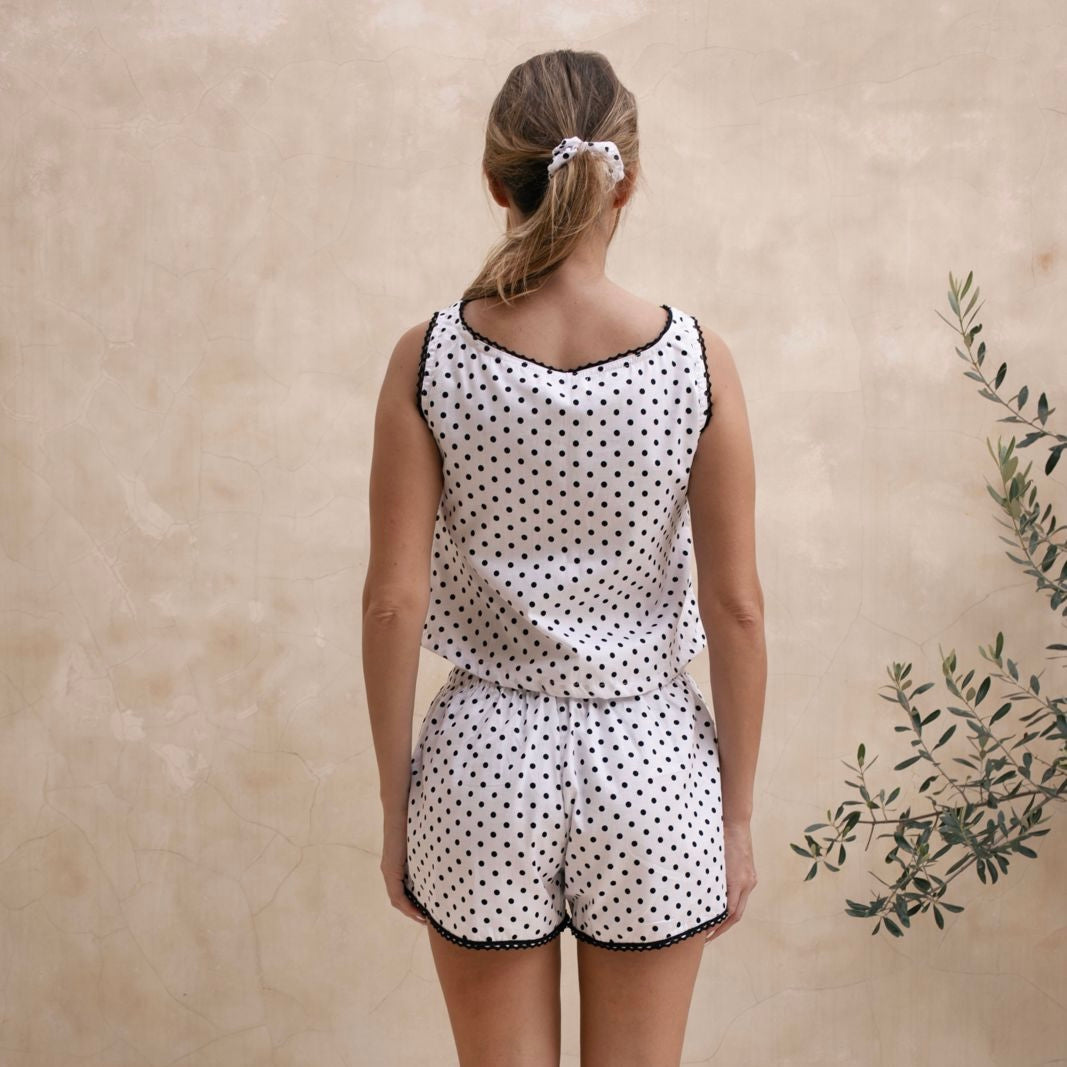 Celeste Polka Dot Lounge Set – White