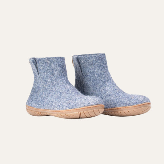 Wool Outdoor Low Boots with Rubber Sole - Denim