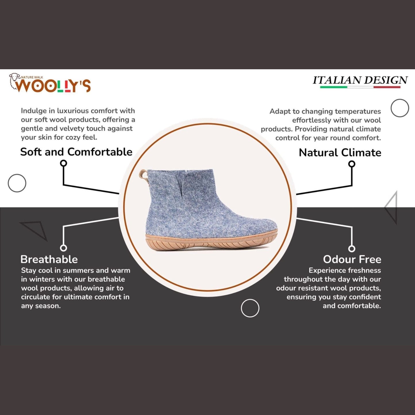 Wool Outdoor Low Boots with Rubber Sole - Denim