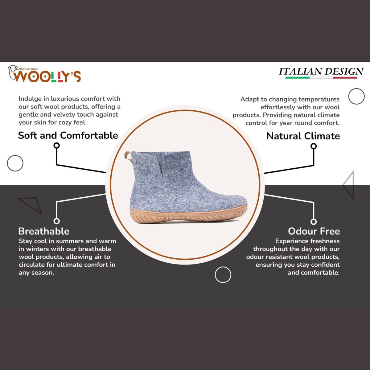 Wool Outdoor low boots with rubber sole