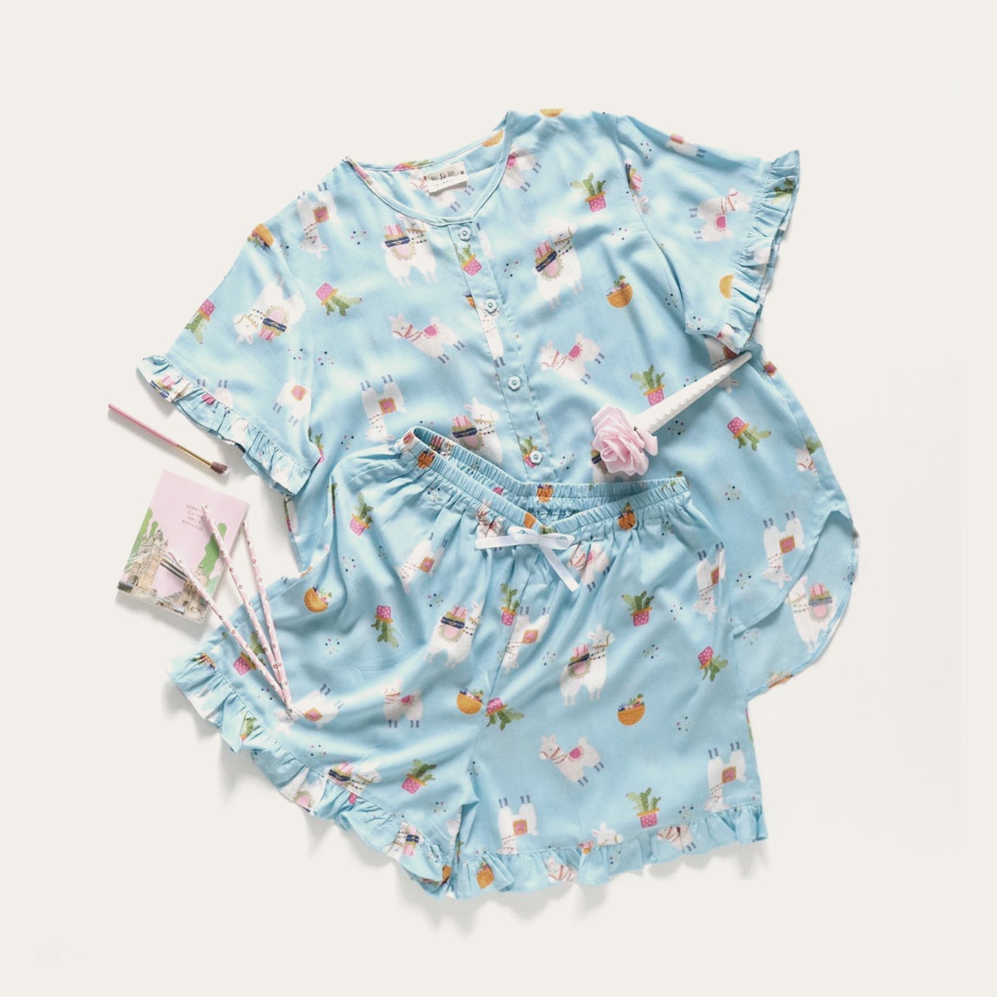 Girls Camel Blue Short Set