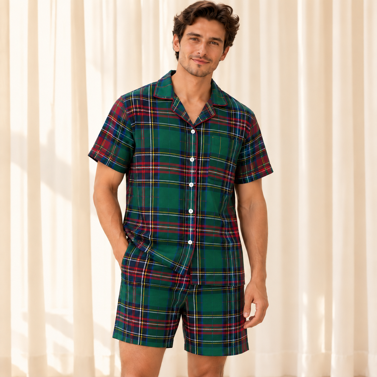 Green Tartan Man Short Set