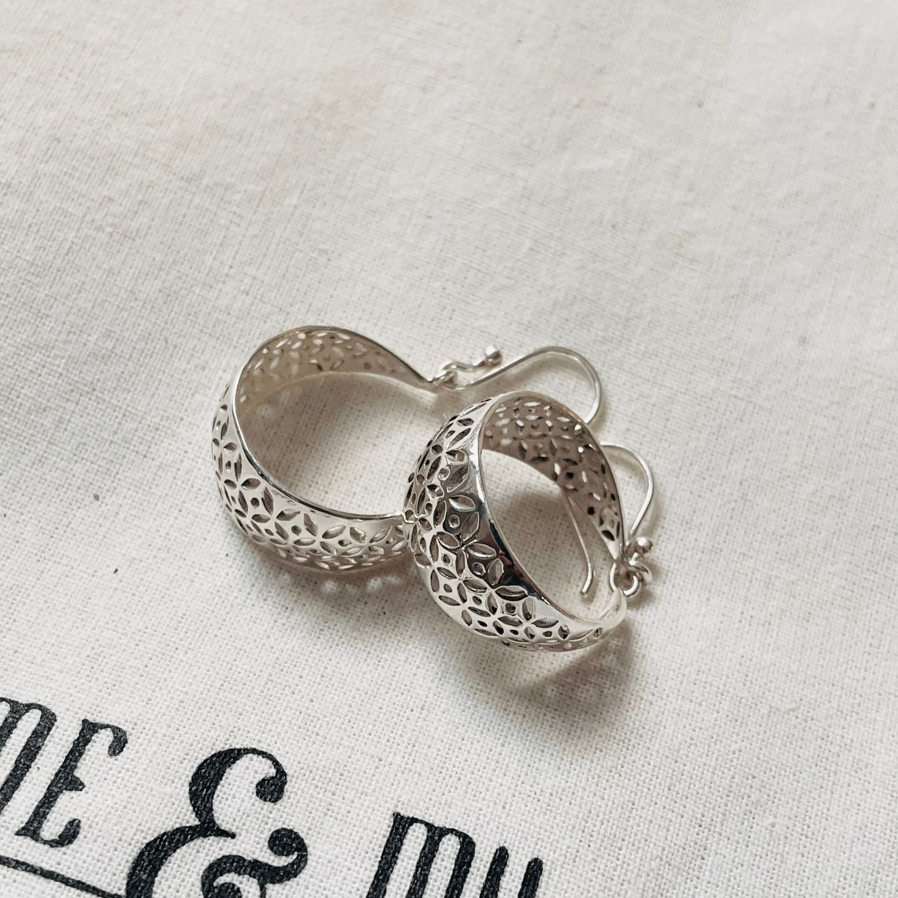 Engraved Hoop Silver Earings
