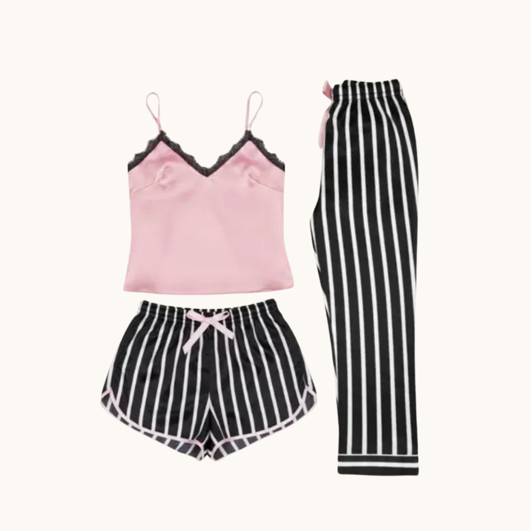Iris Camisole Satin Pink Stripes Set