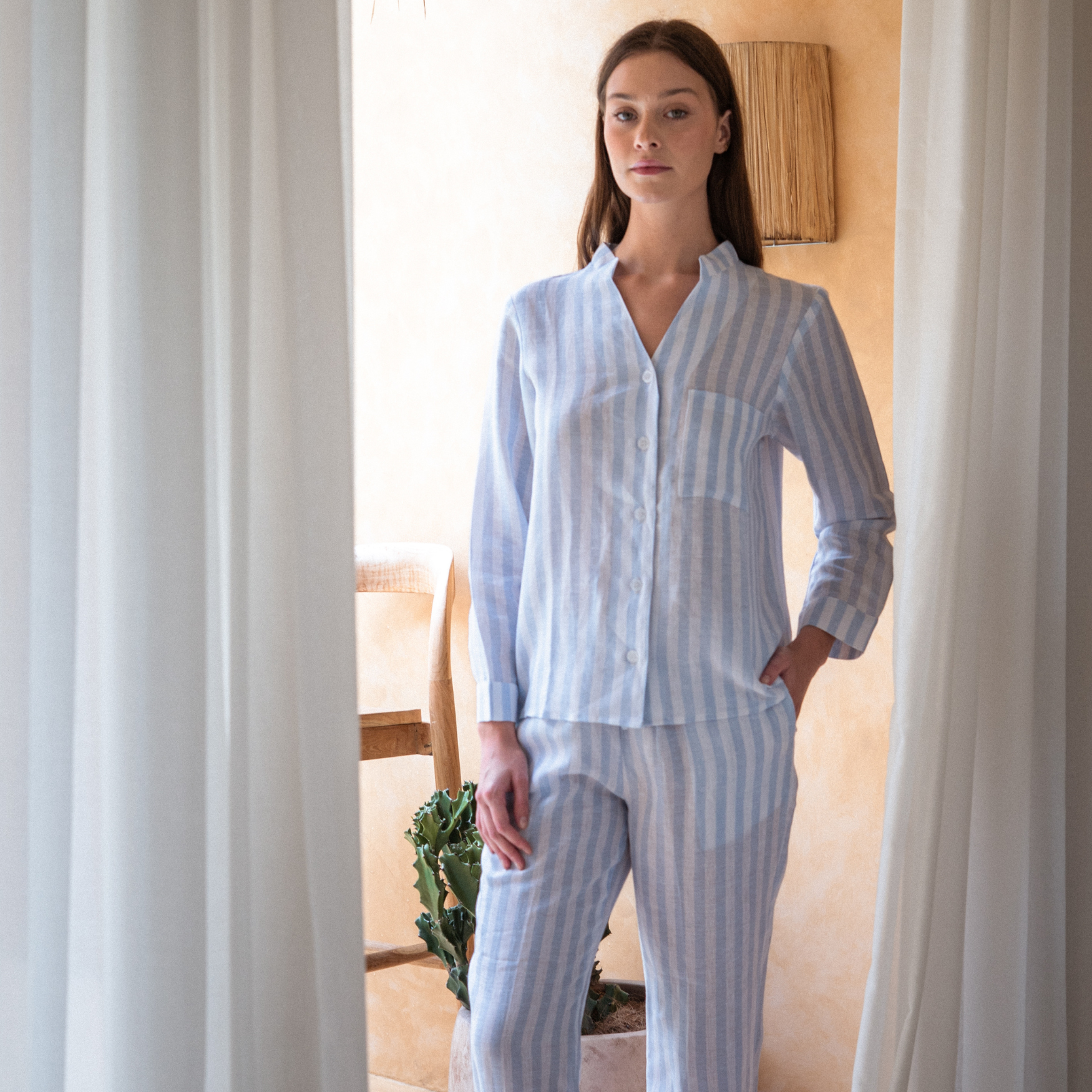 Josephine Baby Blue Linen Long Set