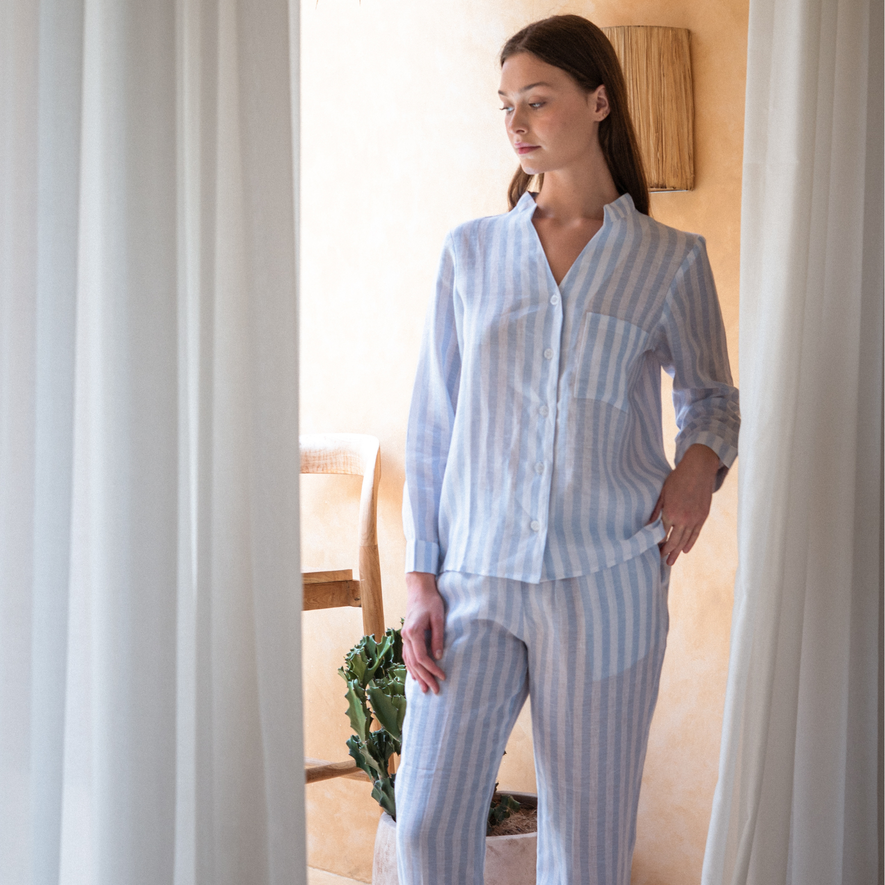 Josephine Baby Blue Linen Long Set