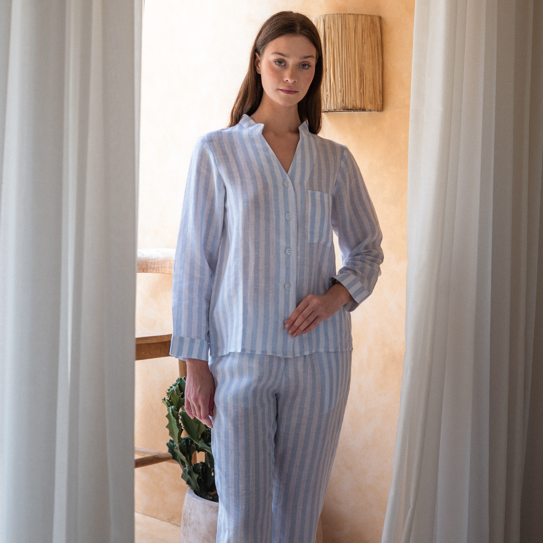 Josephine Baby Blue Linen Long Set