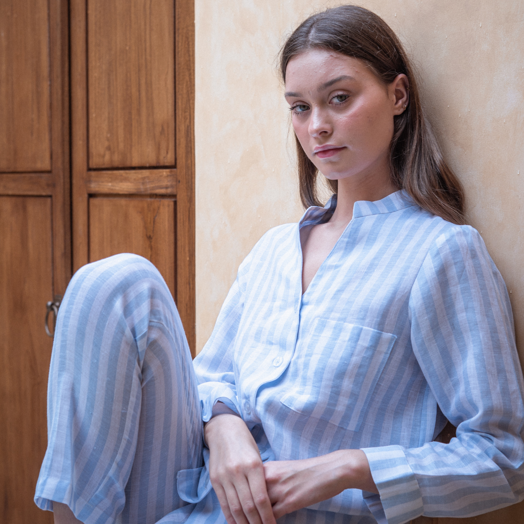 Josephine Baby Blue Linen Long Set